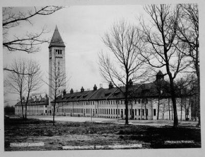 Fort Sheridan - Water Tower-Barracks complex looking southeast across the parade grounds image. Click for full size.