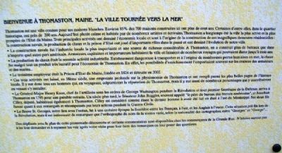 Bienvenue à Thomaston, Maine, "La Ville Tournée vers la Mer" Marker. Click for full size. Bienvenue à Thomaston, Maine, "La Ville Tournée vers la Mer" Marker image. Click for full size.