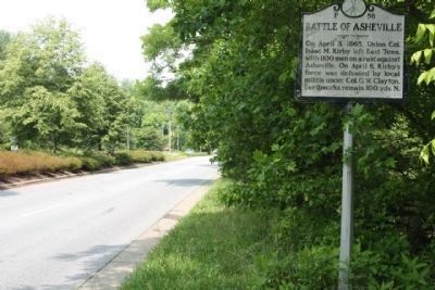 Battle of Asheville Marker, looking northbound along Broadway image. Click for full size.