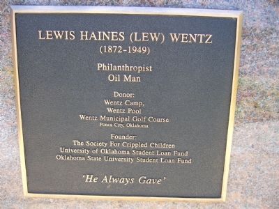 Lewis Haines (Lew) Wentz Marker image. Click for full size.