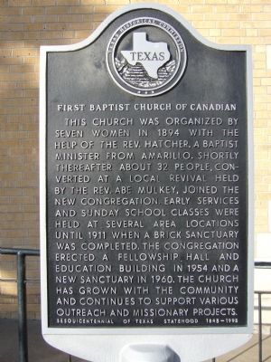 First Baptist Church of Canadian Marker image. Click for full size.