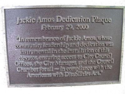 Jackie Amos Dedication Plaque image. Click for full size.