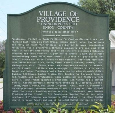 Village Of Providence Marker reverse image. Click for full size.