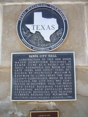 Pampa City Hall Marker. Click for full size. Pampa City Hall Marker image. Click for full size.
