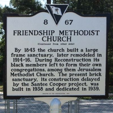 Friendship Methodist Church Marker, reverse side image. Click for full size.