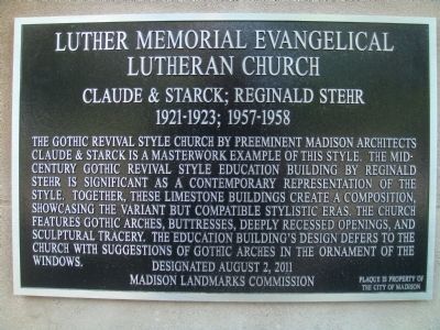 Luther Memorial Evangelical Lutheran Church Marker image. Click for full size.
