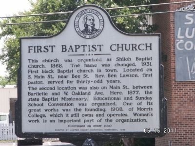 First Baptist Church Marker. Click for full size. First Baptist Church Marker image. Click for full size.