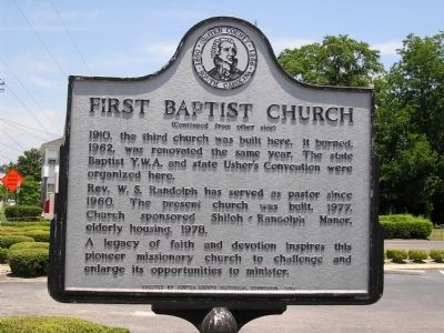 First Baptist Church Marker Reverse image. Click for full size.