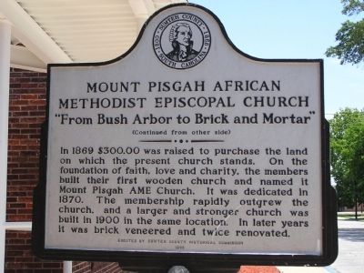 Mount Pisgah African Methodist Episcopal Church Marker Reverse image. Click for full size.