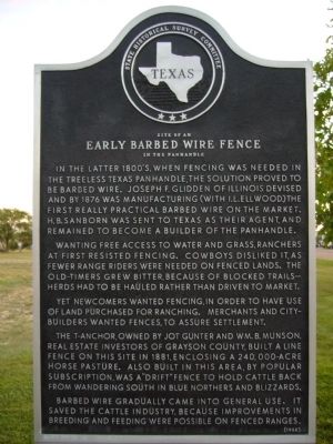 Site of an <b>Early Barbed Wire Fence</b> in the Panhandle Marker image. Click for full size.