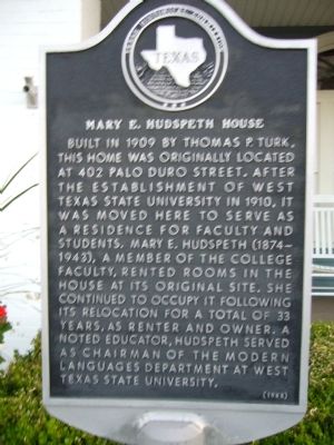 Mary E. Hudspeth House Marker image. Click for full size.