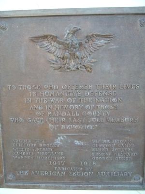 Randall County World War I Memorial Marker image. Click for full size.