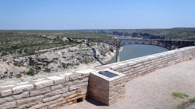 The Pecos River looking upstream at the marker location image. Click for full size.