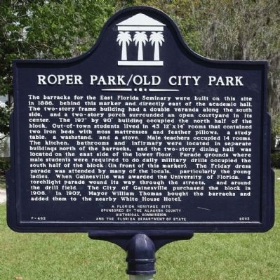 Roper Park / Old City Park Marker reverse image. Click for full size.