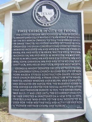 Site of First Church in City of Friona Marker image. Click for full size.