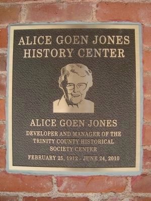 Alice Goen Jones History Center Plaque image. Click for full size.