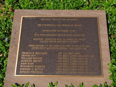 Civil War Monument restoration plaque. Click for full size. Civil War Monument restoration plaque image. Click for full size.