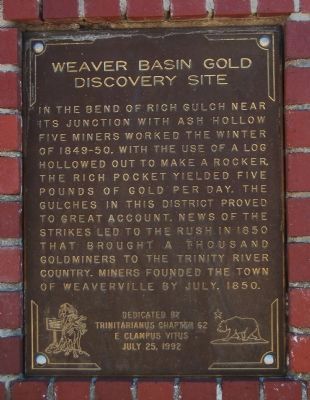 Weaverville Basin Gold Discovery Site Marker image. Click for full size.