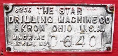 Star Drilling Machine Manufacturer's Plate image. Click for full size.