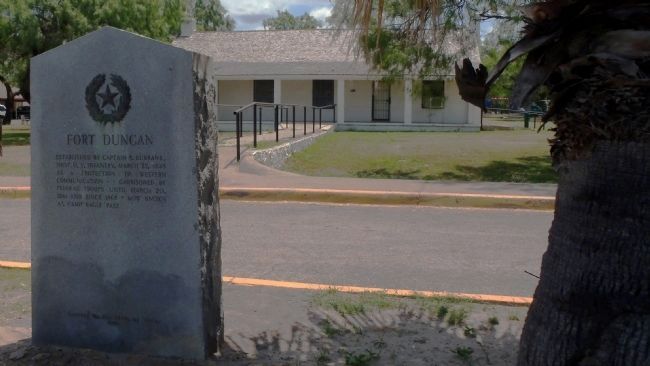Fort Duncan Marker and one of several surviving fort buildings. Click for full size. Fort Duncan Marker and one of several surviving fort buildings image. Click for full size.
