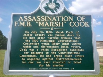 Assassination of F.M.B. "Marsh" Cook Marker image. Click for full size.