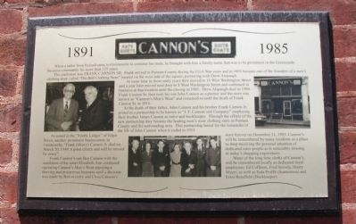 Cannon's Men's Wear 1891 -- 1985 Marker. Click for full size. Cannon's Men's Wear 1891 -- 1985 Marker image. Click for full size.