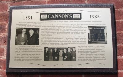 Cannon's Men's Wear 1891 -- 1985 Marker image. Click for full size.