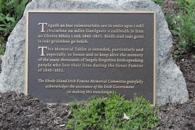 Rhode Island Irish Famine Memorial tablet image. Click for full size.