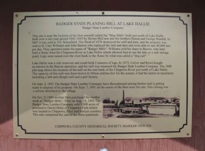 Badger State Planing Mill At Lake Hallie Marker image. Click for full size.