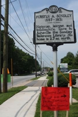 Forster A. Sondley Marker, traveling west on Tunnel Road.. Click for full size. Forster A. Sondley Marker, traveling west on Tunnel Road. image. Click for full size.