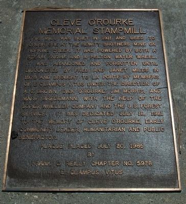 Cleve O’Rourke Memorial Stampmill Marker image. Click for full size.