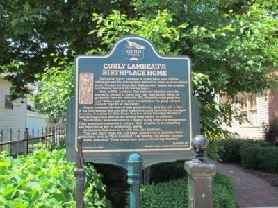 Curly Lambeau's Birthplace Home Marker image. Click for full size.