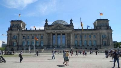 The Reichstag (German Parliament Building) at Platz der Republik, northwest of Pariser Platz image. Click for full size.