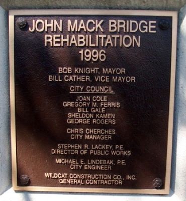 John Mack Bridge Rehabilitation Marker. Click for full size. John Mack Bridge Rehabilitation Marker image. Click for full size.
