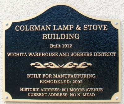 Coleman Lamp & Stove Building Marker. Click for full size. Coleman Lamp & Stove Building Marker image. Click for full size.