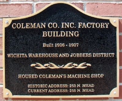 Coleman Co. Inc. Factory Building Marker image. Click for full size.