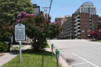 North Carolina Mutual Building Marker, looking east along Washington Street. Click for full size. North Carolina Mutual Building Marker, looking east along Washington Street image. Click for full size.