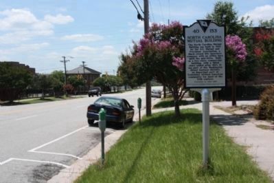 North Carolina Mutual Building Marker on Washington Street, seen looking west. Click for full size. North Carolina Mutual Building Marker on Washington Street, seen looking west image. Click for full size.