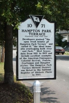 Hampton Park Terrace Marker, reverse side image. Click for full size.