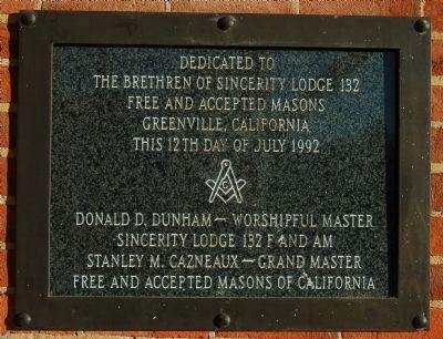 Sincerity Lodge 132 F.&A.M. Plaque image. Click for full size.