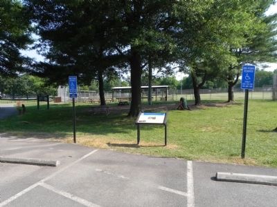 View of Battle of Lewinsville marker from parking lot at Lewinsville Park image. Click for full size.