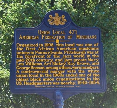Union Local 471 American Federation of Musicians Marker. Click for full size. Union Local 471 American Federation of Musicians Marker image. Click for full size.