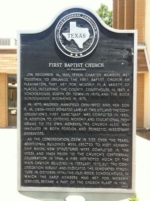 First Baptist Church of Pleasanton Marker. Click for full size. First Baptist Church of Pleasanton Marker image. Click for full size.