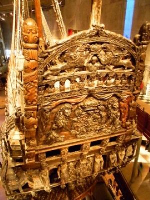 Close-up view of the ship's elaborate and amazingly well preserved stern carvings image. Click for full size.