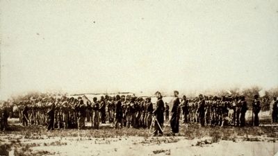 Part of 1st U.S.C.T., Pvt. John Gordons regiment, in formation. image. Click for full size.