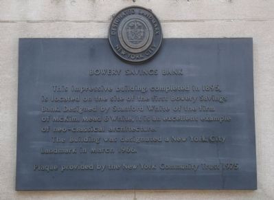Bowery Savings Bank Marker image. Click for full size.