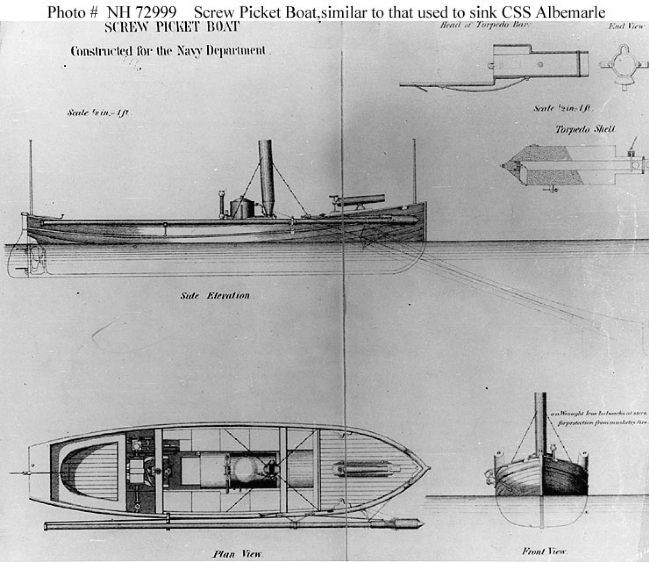 Screw Picket Boat similar to that used to sink the CSS <i>Albemarle</i> image. Click for full size.