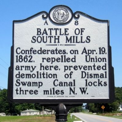 Battle of South Mills Marker. Click for full size. Battle of South Mills Marker image. Click for full size.