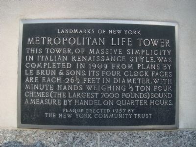 Metropolitan Life Tower Marker image. Click for full size.