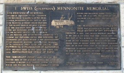 Swiss (Volhynian) Mennonite Memorial Marker image. Click for full size.